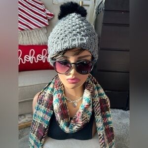 ❄️NWT CAPPELLIFICIO FIORENTINO GRAY WOOL/ALPACA beanie Fur Pom Pom KNIT HAT